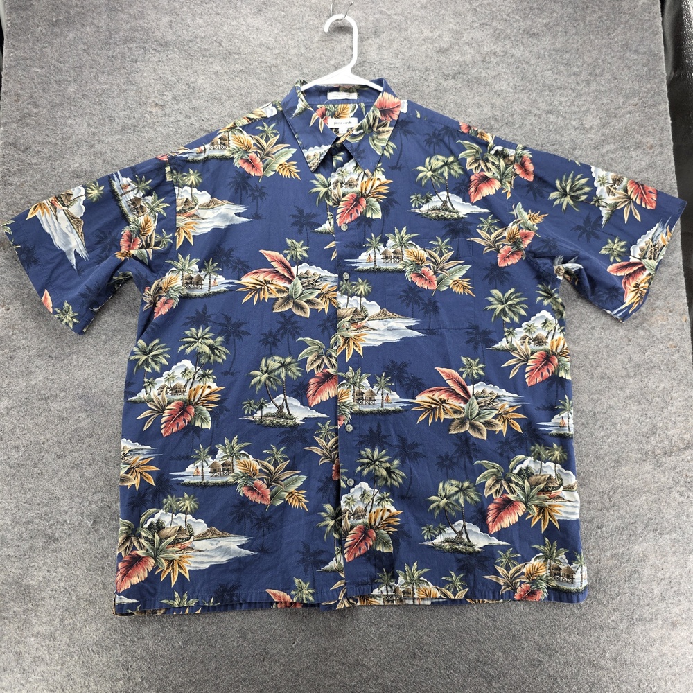 Pierre Cardin Shirt Mens 2XLT Blue Hawaiian Short Sleeve Button Up Tropical